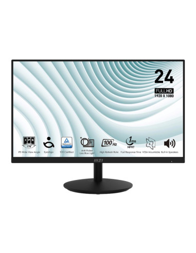 LCD Monitor, MSI, PRO MP242A, 24", Panel IPS, 1920x1080, 100Hz, Matte, 1 ms, Speakers, Tilt, Colour Black, PROMP242A