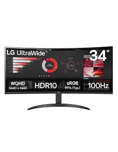 LCD Monitor, LG, 34", Curved/21 : 9, Panel VA, 3440x1440, 21:9, 100 Hz, 5 ms, Tilt, 34WR50QK-B