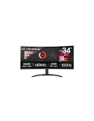 LCD Monitor, LG, 34", Curved/21 : 9, Panel VA, 3440x1440, 21:9, 100 Hz, 5 ms, Tilt, 34WR50QK-B