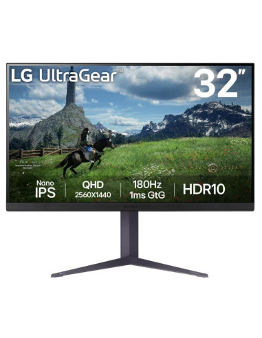 LCD Monitor, LG, 31.5", Panel IPS, 2560x1440, 16:9, 180Hz, 1 ms, Pivot, Height adjustable, Tilt, Colour Black, 32GS85Q-B