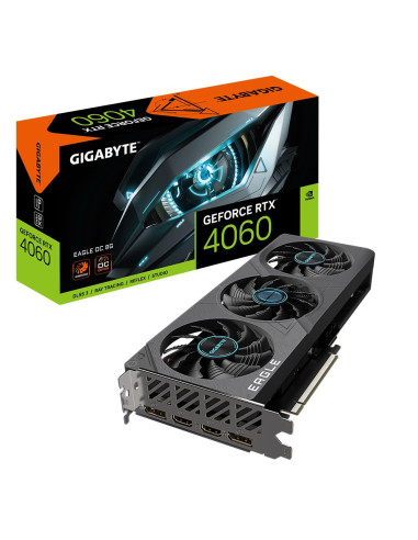 Graphics Card, GIGABYTE, NVIDIA GeForce RTX 4060, 8 GB, GDDR6, 128 bit, PCIE 4.0 16x, Dual Slot Fansink, 2xHDMI, 2xDisplayPort,