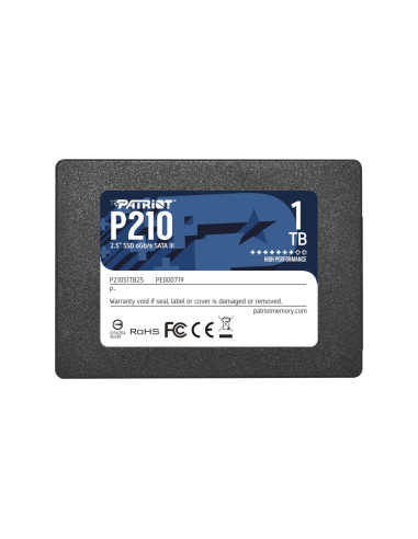 SSD, PATRIOT, P210, 1TB, SATA 3.0, Write speed 430 MBytes/sec, Read speed 520 MBytes/sec, 2,5", TBW 480 TB, P210S1TB25