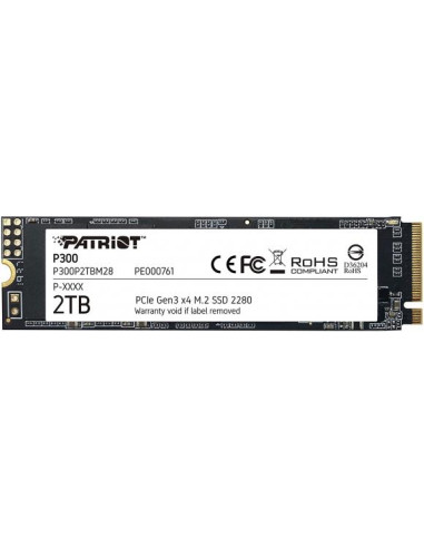 SSD, PATRIOT, P300, 2TB, M.2, PCIE, NVMe, QLC, Write speed 1650 MBytes/sec, Read speed 2100 MBytes/sec, 3.8mm, TBW 960 TB, P300