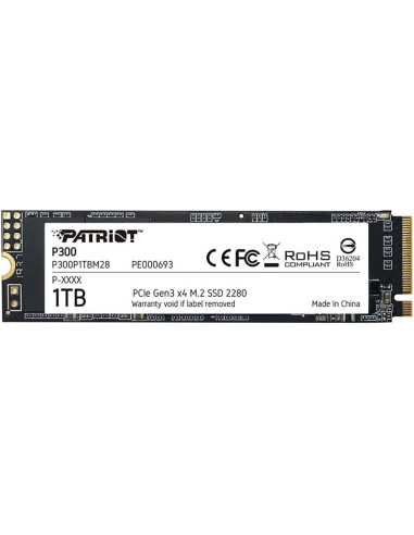 SSD, PATRIOT, P300, 1TB, M.2, PCIE, NVMe, 3D NAND, Write speed 1650 MBytes/sec, Read speed 2100 MBytes/sec, 3.8mm, TBW 480 TB, 