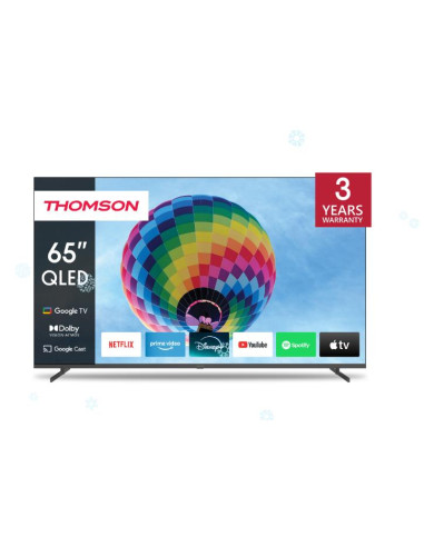 TV Set, THOMSON, 65", 4K/Smart, QLED, 3840x2160, Wireless LAN, Bluetooth, Google TV, Dark Grey, 65QG4S14