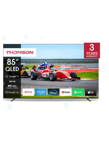 TV Set, THOMSON, 85", 4K/Smart, QLED, 3840x2160, Wireless LAN, Bluetooth, Google TV, Black, 85QG7S14