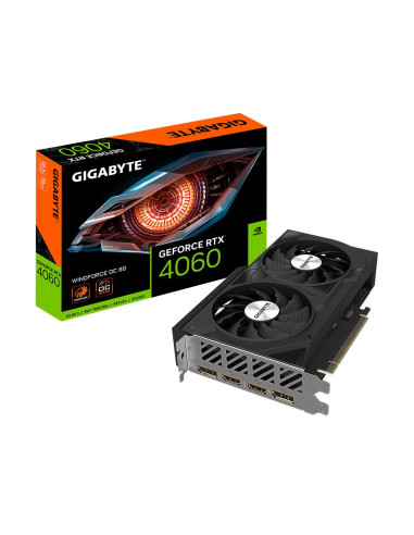 Graphics Card, GIGABYTE, NVIDIA GeForce RTX 4060, 8 GB, GDDR6, 128 bit, PCIE 4.0 16x, Dual Slot Fansink, 2xHDMI, 2xDisplayPort,