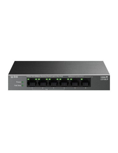 Switch, TP-LINK, LS106LP, Desktop/pedestal, 6x10Base-T / 100Base-TX, PoE ports 4, LS106LP