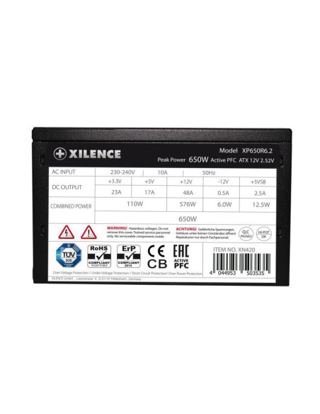 Power Supply, XILENCE, Performance C+ , XP650R6.2, ATX, PC, 200 - 240 V, 650 W, XN421BULK