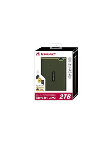 External HDD, TRANSCEND, StoreJet, 2TB, USB 3.0, Colour Green, TS2TSJ25M3G