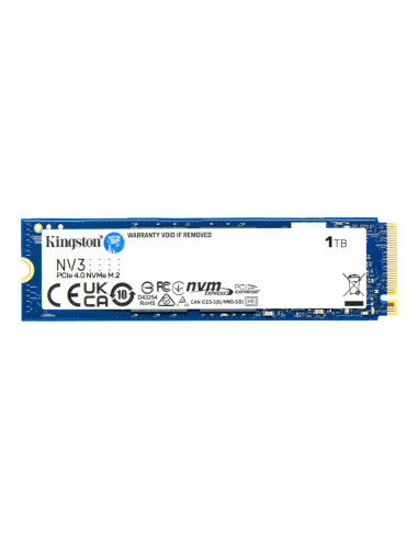 SSD, KINGSTON, NV3, 1TB, M.2, PCIE, NVMe, 3D NAND, Write speed 4000 MBytes/sec, Read speed 6000 MBytes/sec, TBW 320 TB, MTBF 20