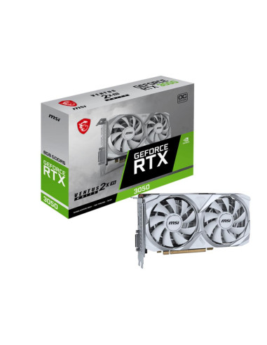 Graphics Card, MSI, NVIDIA GeForce RTX 3050, 8 GB, GDDR6, 128 bit, 1xDVI-D, 1xHDMI, 1xDisplayPort, 3050VEN2XXSWHI8GOC