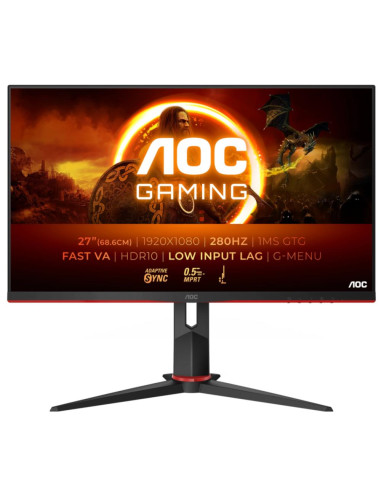 LCD Monitor, AOC, 27G2ZN3, 27", Gaming, Panel VA, 1920x1080, 16:9, 280 Hz, Matte, 1 ms, Speakers, Tilt, Colour Black, 27G2ZN3/B