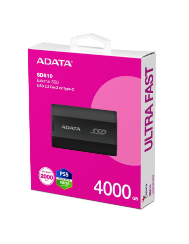 External SSD, ADATA, SD810, 4TB, USB-C, Write speed 2000 MBytes/sec, Read speed 2000 MBytes/sec, SD810-4000G-CBK