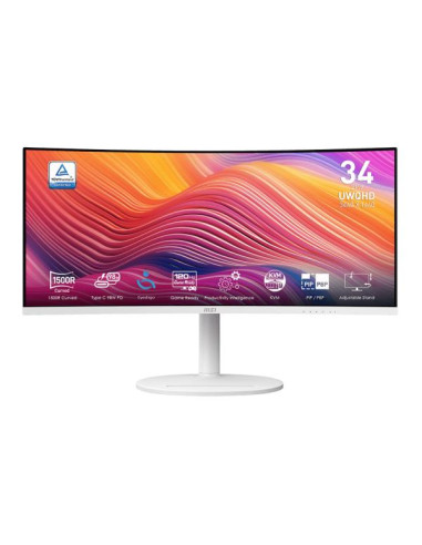 LCD Monitor, MSI, MODERN MD342CQPW, 34", Business/Curved/21 : 9, Swivel, Pivot, Height adjustable, Tilt, Matte, Panel VA, 3440x