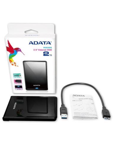 External HDD, ADATA, HV620S, 2TB, USB 3.1, Colour Black, AHV620S-2TU31-CBK
