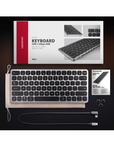KEYBOARD + I/O HUB 9IN1/0.6M HMC-KB-US AXAGON