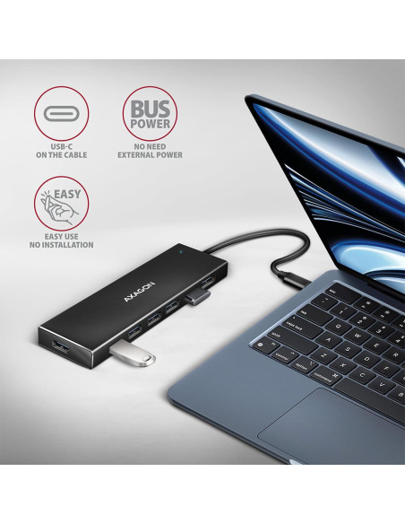 I/O HUB USB-C 7PORT FLAT/0.3M HUE-F7C AXAGON I/O HUB USB-C 7PORT FLAT/0.3M HUE-F7C AXAGON