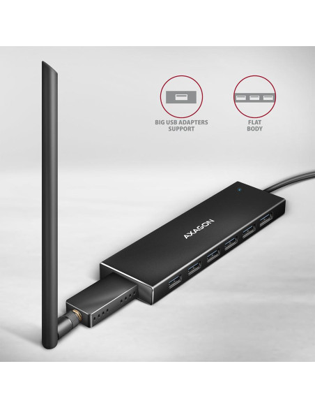 I/O HUB USB-C 7PORT FLAT/0.3M HUE-F7C AXAGON I/O HUB USB-C 7PORT FLAT/0.3M HUE-F7C AXAGON