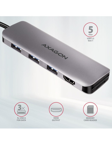 I/O HUB USB-C 5IN1/0.2M HMC-HCR3A AXAGON