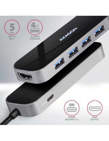 I/O HUB USB-C 6IN1/0.2M HMC-6H4A AXAGON