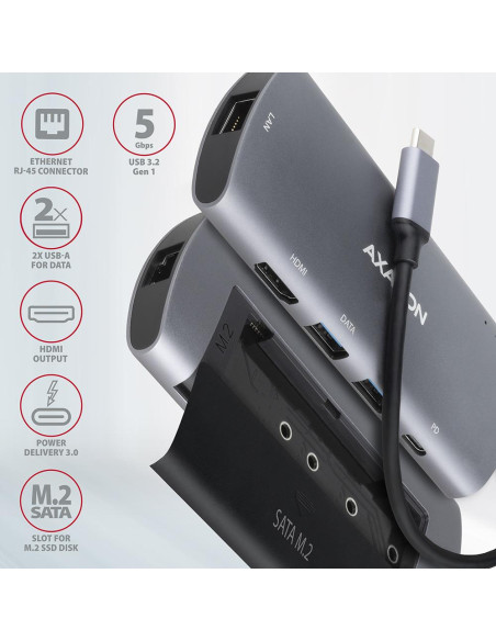 I/O HUB USB-C 6IN1 SATA M.2/0.18M HMC-6M2 AXAGON I/O HUB USB-C 6IN1 SATA M.2/0.18M HMC-6M2 AXAGON