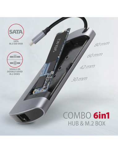 I/O HUB USB-C 6IN1 SATA M.2/0.18M HMC-6M2 AXAGON