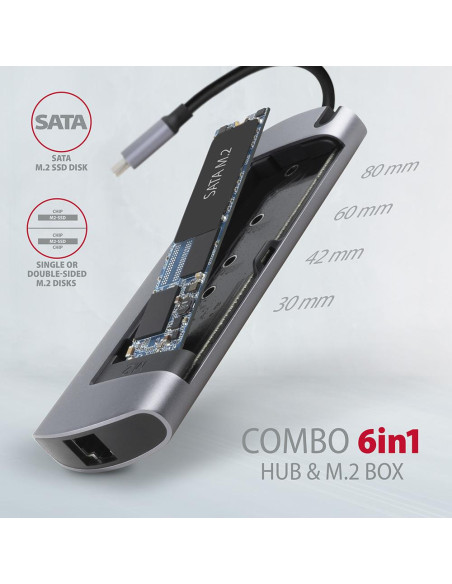 I/O HUB USB-C 6IN1 SATA M.2/0.18M HMC-6M2 AXAGON I/O HUB USB-C 6IN1 SATA M.2/0.18M HMC-6M2 AXAGON