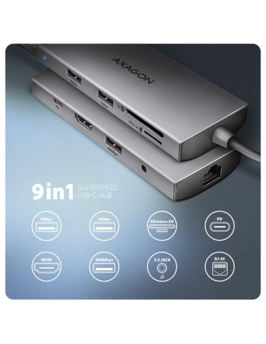 I/O HUB USB-C 9IN1 5GBPS/0.2M HMC-8HLSA AXAGON