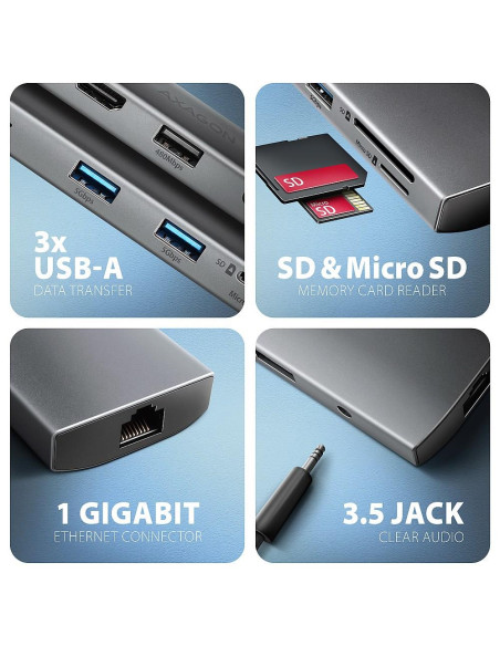 I/O HUB USB-C 9IN1 5GBPS/0.2M HMC-8HLSA AXAGON I/O HUB USB-C 9IN1 5GBPS/0.2M HMC-8HLSA AXAGON
