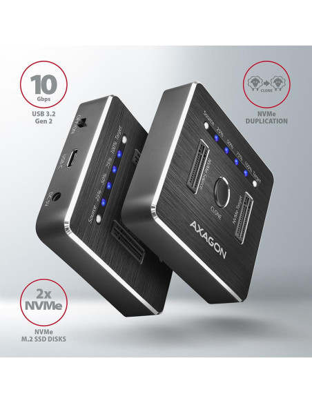 SSD ACC DOCK STATION USB-C/2XM.2 NVME ADSA-M2C AXAGON
