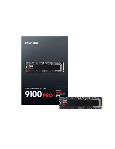 SSD, SAMSUNG, 9100 PRO, 4TB, M.2, PCIe Gen5, NVMe, TLC, Write speed 13400 MBytes/sec, Read speed 14800 MBytes/sec, 2.38mm, TBW 