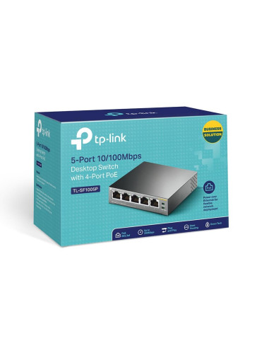 Switch, TP-LINK, Desktop/pedestal, 5x10Base-T / 100Base-TX, PoE ports 4, TL-SF1005P