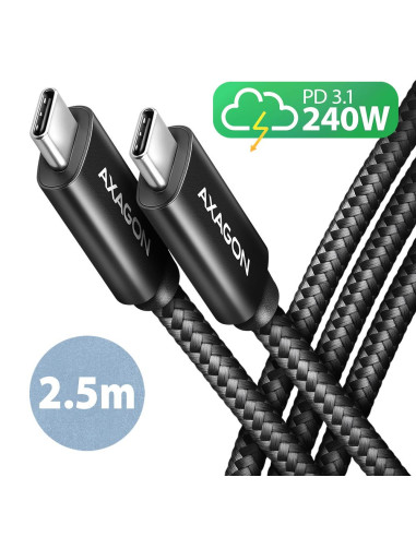 CABLE USB-C TO USB-C 2.5M 240W/BRAID BLK BUCM2-CM25AB AXAGON