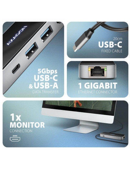 I/O HUB USB-C 6IN1/GLASS 0.2M HMC-6GLN AXAGON