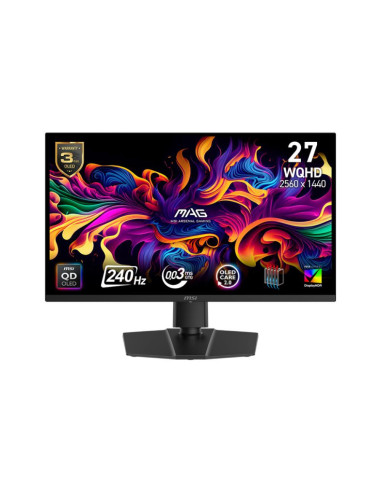 Monitor, MSI, MAG 271QP QD-OLED X24, 26.5", Gaming, Swivel, Pivot, Height adjustable, Tilt, Matte, Panel QD-OLED, 2560x1440, 16