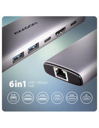 I/O HUB USB-C 6IN1 10GBPS/0.15M HMC-6G2L AXAGON