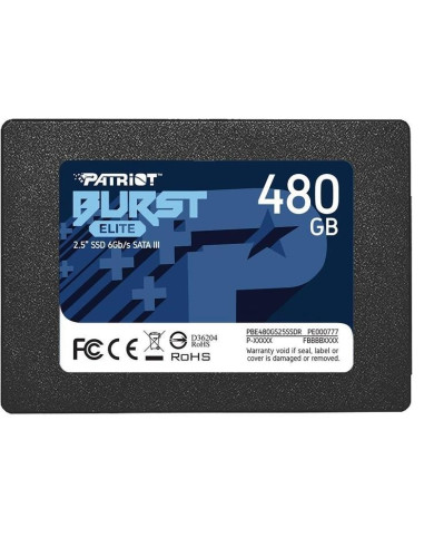 SSD, PATRIOT, Burst Elite, 480GB, SATA 3.0, 3D NAND, Write speed 320 MBytes/sec, Read speed 450 MBytes/sec, 2,5", TBW 200 TB, P