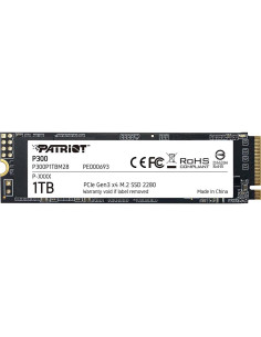 SSD, PATRIOT, P300, 1TB, M.2, PCIE, NVMe, 3D NAND, Write speed 1650 MBytes/sec, Read speed 2100 MBytes/sec, 3.8mm, TBW 480 TB, 