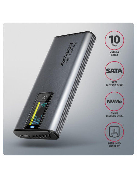 SSD ACC ENCLOSURE M.2 NVME/SATA USB3.2 EEM2-SD2 AXAGON SSD ACC ENCLOSURE M.2 NVME/SATA USB3.2 EEM2-SD2 AXAGON