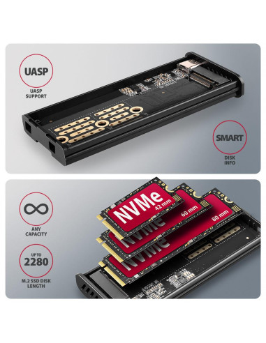SSD ACC ENCLOSURE M.2 NVME/SATA USB3.2 EEM2-SD2 AXAGON