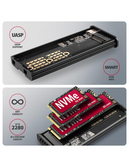 SSD ACC ENCLOSURE M.2 NVME/SATA USB3.2 EEM2-SD2 AXAGON SSD ACC ENCLOSURE M.2 NVME/SATA USB3.2 EEM2-SD2 AXAGON