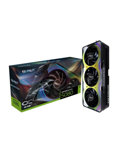 Graphics Card, PALIT, NVIDIA GeForce RTX 5080, 16 GB, GDDR7, 256 bit, PCIE 5.0 16x, GPU 2295 MHz, Triple slot Fansink, 1xHDMI, 