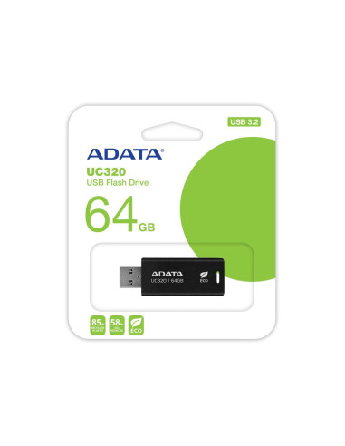 MEMORY DRIVE FLASH USB3.2 64GB/BLACK UC320-64G-RBK/BK ADATA