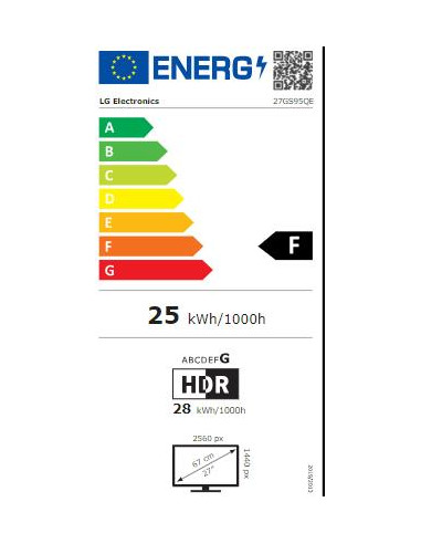 Monitor, LG, 27GS95QE-B, 26.5", Gaming, Panel OLED, 2560x1440, 16:9, 240Hz, 0.03 ms, Swivel, Pivot, Height adjustable, Tilt, 27