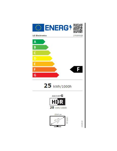Monitor, LG, 27GS95QE-B, 26.5", Gaming, Panel OLED, 2560x1440, 16:9, 240Hz, 0.03 ms, Swivel, Pivot, Height adjustable, Tilt, 27