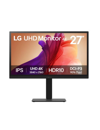 LCD Monitor, LG, 27 ", 3840 x 2160 pixels, 4K Ultra HD, Native aspect ratio 16:9, 27BA45U-B