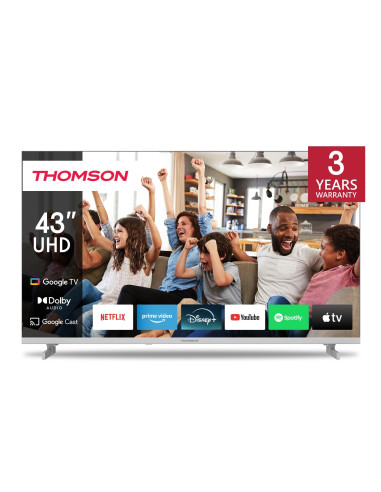 TV Set, THOMSON, 43", 4K/Smart, QLED, 3840x2160, Google TV, White, 43UG4S14W