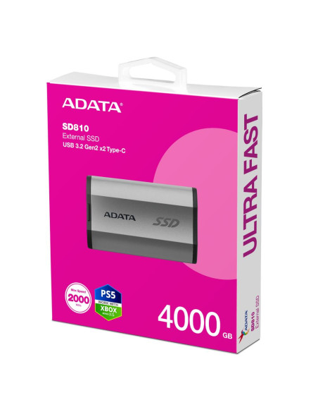External SSD, ADATA, SD810, 4TB, USB-C, Write speed 2000 MBytes/sec, Read speed 2000 MBytes/sec, SD810-4000G-CSG