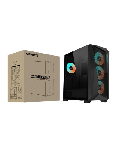 Case, GIGABYTE, C301G V2 BLACK, MidiTower, Case product features Transparent panel, Not included, ATX, EATX, MicroATX, MiniITX,